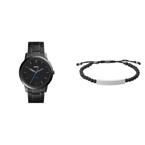 FOSSIL Herren Minimalist Schwarze Edelstahl Uhr und Ellis Halbedelstein Armband, Set von Fossil