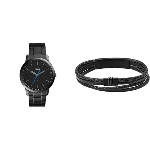 FOSSIL Herren Minimalist Schwarze Edelstahl Uhr und Townsman Armband, Set von Fossil