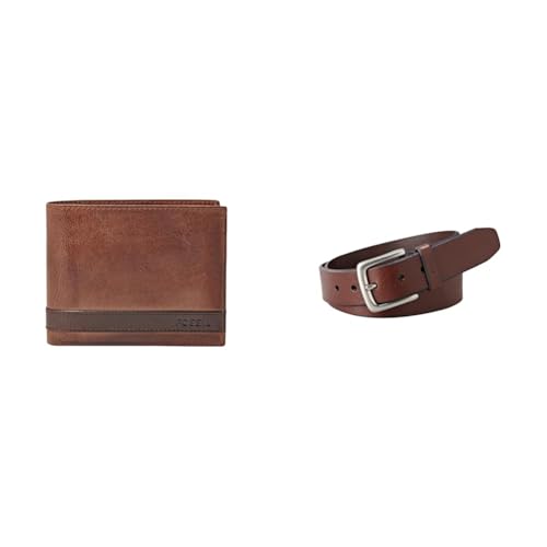 FOSSIL Herren Quinn Braunes Leder Portemonnaie und Joe Gürtel, Set von Fossil