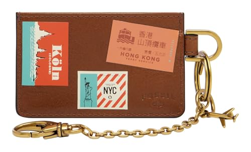 FOSSIL Ticket Card Case Keychain Brown Multi von FOSSIL