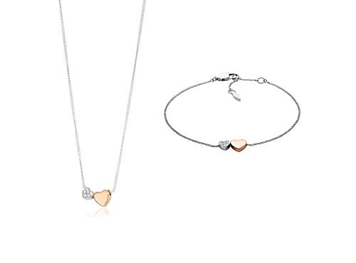 Fossil Damen-Ketten mit Anhänger & Anhänger Edelstahl JF03097998 + Fossil Damen-Armreifen Edelstahl JF03095998 von FOSSIL