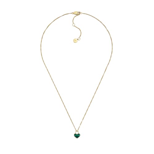 Fossil Damen goldfarbenes Edelstahlcollier mit herzförmigem Anhänger mit Karabinerverschluss, Grün und Gold von Fossil