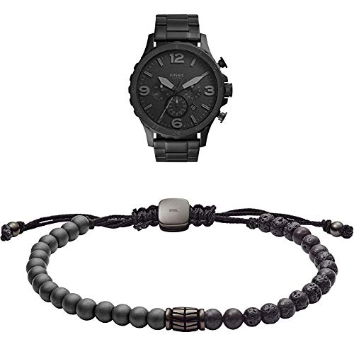 Fossil Herren Chronograph Quarz Uhr mit Edelstahl Armband JR1401 Herren-Seilarmbadn Edelstahl Hämatit JF03008793 von FOSSIL