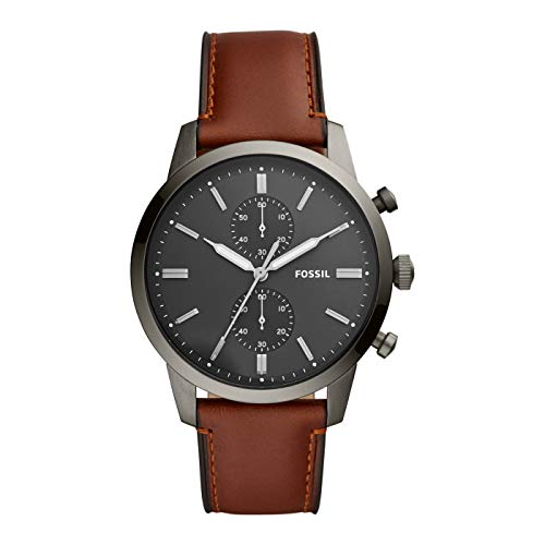Fossil Townsman uhr für Herren, Chronographenwerk mit Edelstahl- oder Lederarmband, Braun, 44MM von FOSSIL