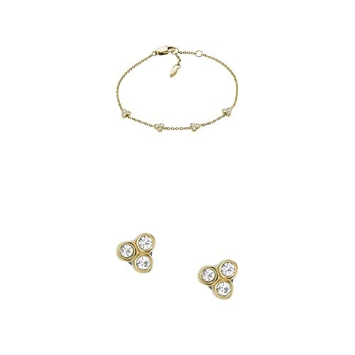 Fossil Women's Sutton Trio Glitz Gold-Tone Edelstahl Station Armband + Sutton Trio Glitz Gold-Tone Edelstahl Ohrstecker, JF04110710 von FOSSIL