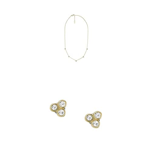 Fossil Women's Sutton Trio Glitz Gold-Tone Edelstahl Station Halskette + Sutton Trio Glitz Gold-Tone Edelstahl Ohrstecker, JF04110710 von FOSSIL
