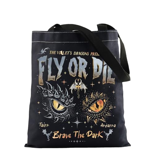 Dragon Rider Tote Bag Onyx Storm Brave The Dark Inspire Handtasche Dragon Books Lover Gift Fly Or Die-Zitat Geschenk (The Dark T) von FOTAP