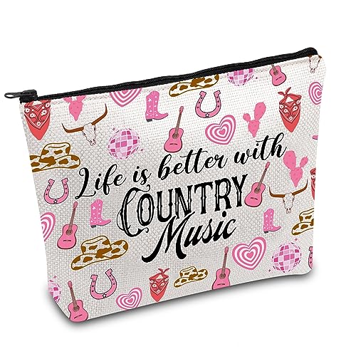 FOTAP Country Music Lover Gift Country Girl Make-up-Tasche Life Is Better With Country Music Zipper Pouch Western Rodeo Geschenk, LEBEN MUSIK von FOTAP