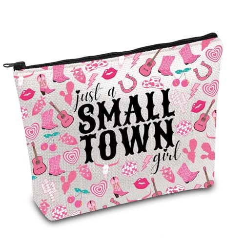 FOTAP Kosmetiktasche mit Aufschrift "Just A Small Town Girl" für Musikliebhaber, Make-up-Tasche, Geschenk für Mädchen im Süden des Mädchens, Geschenk für Cowgirl, Texas, Geschenk, Town Girl, Tasche von FOTAP