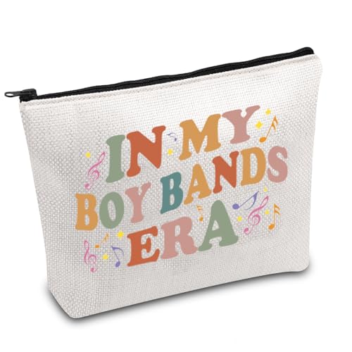 FOTAP Make-up-Tasche für Jungen mit Aufschrift "In My Boy Bands Era", 90er-Jahre-Pop-Musikliebhaber, Geschenk, Musikband, Kosmetiktasche, K-Pop-inspiriertes Geschenk, Weiss/opulenter Garten, von FOTAP