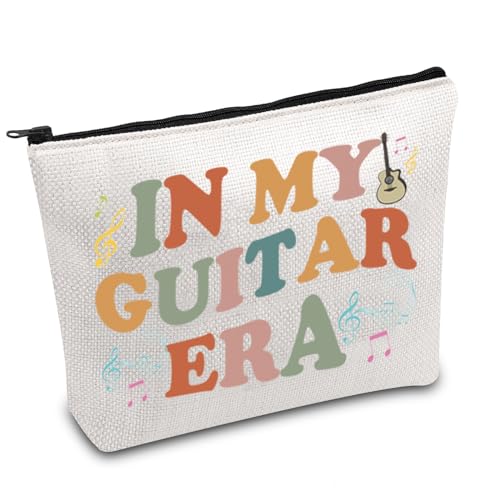 FOTAP Make-up-Tasche für Mädchen, mit Aufschrift "In My Guitar Era", Geschenk für Musiklehrer, Lehrer, Lehrer, Kosmetiktasche, Gitarrenliebhaber, Geschenk, Weiss/opulenter Garten, Guitar Era von FOTAP