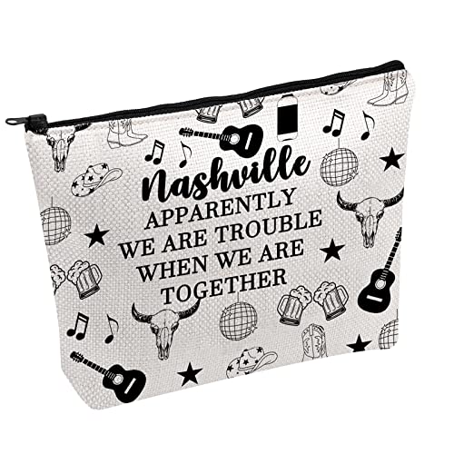 FOTAP Nashville Mädchen Reise Make-up Tasche Nashville Urlaub Reißverschluss Tasche Nashville Liebhaber Geschenk Country Music Kosmetiktasche, Weiss/opulenter Garten, Nashville von FOTAP