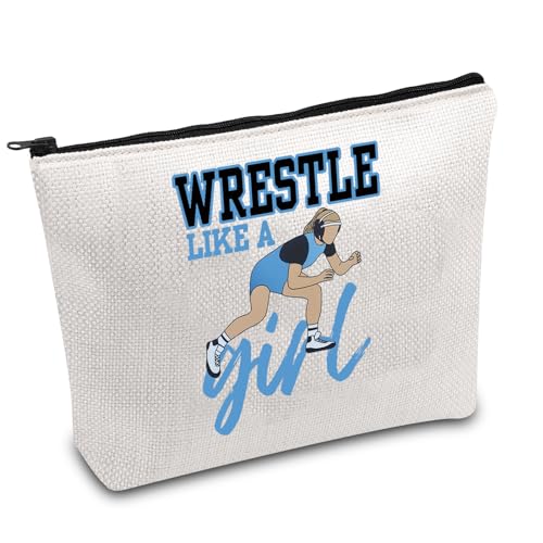 FOTAP Wrestling Geschenk Wrestler Survival Kit Wrestle Like a Girl Make-up-Tasche Wrestling Mom Geschenk Wrestling Queens Tasche, Weiss/opulenter Garten, Wrestle von FOTAP