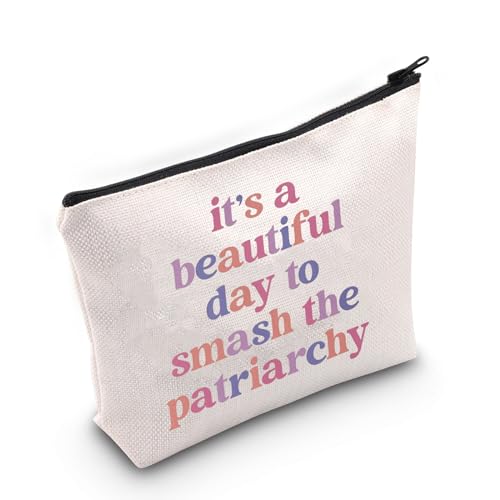 Feministisches Geschenk Feminismus Mädchen Power Make-up Tasche Gleichheit Geschenk It's A Beautiful Day to Smash The Patriarchy Zipper Pouch, weiß, Patriarchy UK2 von FOTAP