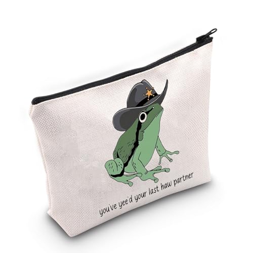 Lustige Make-up-Tasche für Cowboy-Frosch-Liebhaber, Geschenk für Damen, Geschenk für Froschliebhaber, Geschenk, weiß, Frosch-Partner von FOTAP