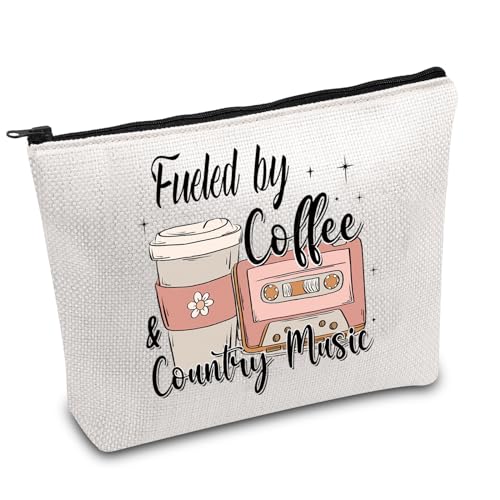 Make-up-Tasche, Motiv: Song, Western-Mädchen, Geschenk für Kaffee und Country-Musik, Cowgirl, Reitsport, Country-Musik-Geschenk, Weiss/opulenter Garten, Kaffee-Musik von FOTAP