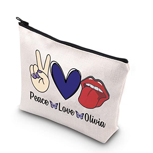 Musik-Enthusiasten-Geschenk Peace Love Olivia Sänger Merch für zufällige Mädchen Reißverschluss Tasche Make-up Tasche, weiß, Peace Love Olivia-uk von FOTAP