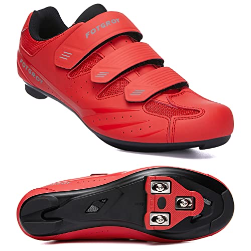 Herren Fahrradschuhe für Damen, Rennradschuhe mit Stollen Kompatibel mit Peloton SPD ARC Look Delta Cleats, Unisex Fahrrad REIT Spin Schuhe Drinnen, Rennrad Schuhe Draussen Rot EU 42 von FOTGOAT