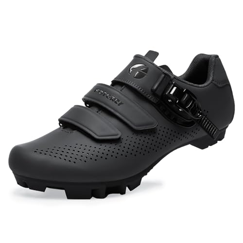 FOTGOAT Herren MTB Schuhe Damen, Fahrradschuhe Mountainbike Schuhe kompatibel mit SPD 2 Schrauben mit Cleats, Unisex Radsportschuhe Draussen Schwarz +Cleats EU44 von FOTGOAT