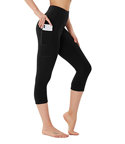 FOTOCITI Leggings Damen mit Tasche Capri Leggins High Waist Caprihose Sommer Blickdicht Sportleggins Sporthose Hose Gym Outdoor Yoga(Schwarz,L-XL) von FOTOCITI