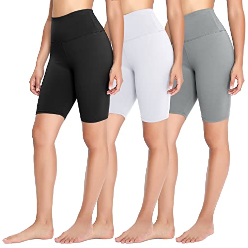 FOTOCITI 3er Pack Radlerhose Damen High Waist Kurze Sporthose Elastisch Shorts Sommer Leggings Hosen für Sport Yoga Gym(03#Schwarz+Weiss+Hellgrau, L-XL) von FOTOCITI