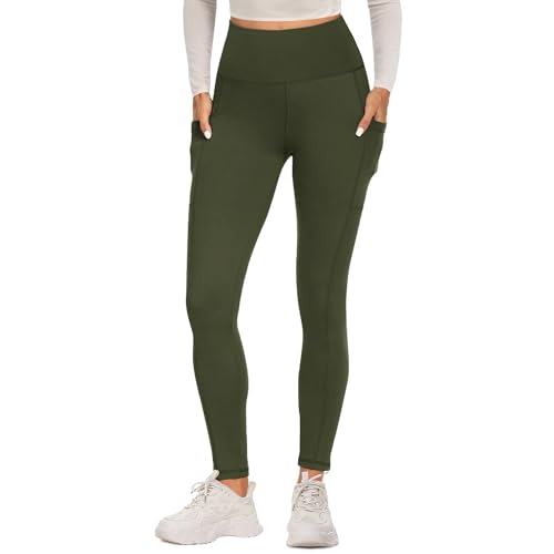 FOTOCITI Sport Leggings Damen mit Tasche High Waist Sportleggins Lang Blickdicht Sporthose Push Up Yogahose Bauchweg Laufhose Fitnesshose Hose(Armeegrün, S-M) von FOTOCITI