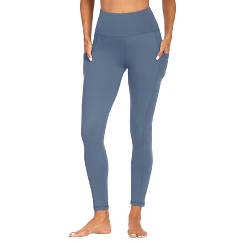 FOTOCITI Sport Leggings Damen mit Tasche High Waist Sportleggins Lang Blickdicht Sporthose Push Up Yogahose Bauchweg Laufhose Fitnesshose Hose(Blau, L-XL) von FOTOCITI