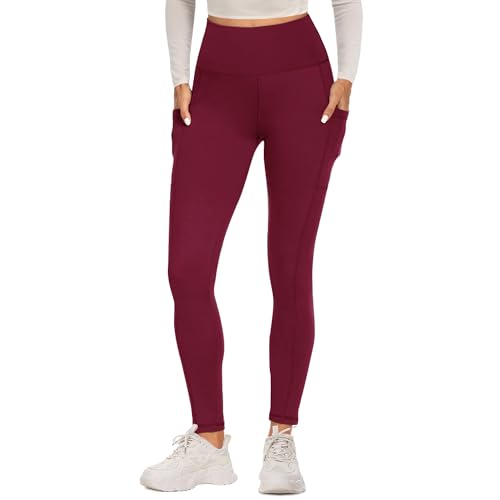 FOTOCITI Sport Leggings Damen mit Tasche High Waist Sportleggins Lang Blickdicht Sporthose Push Up Yogahose Bauchweg Laufhose Fitnesshose Hose(Weinrot, XXL) von FOTOCITI