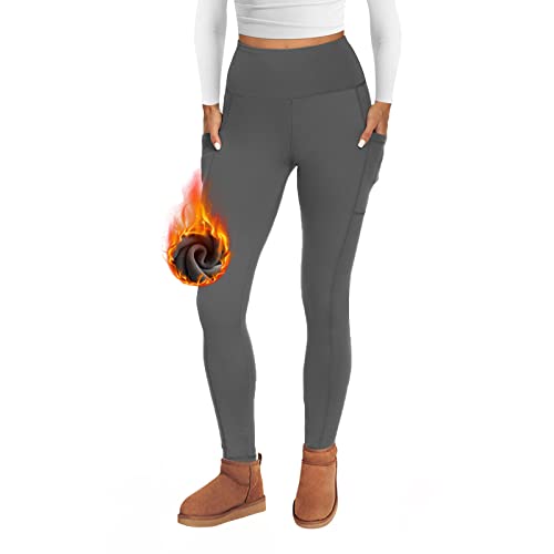 FOTOCITI Thermo Leggings Damen Winter Mit Tasche Thermoleggins Gefütterte Fleece Warme Thermounterwäsche High Waist Lange Sportleggins Yogahose Hose von FOTOCITI