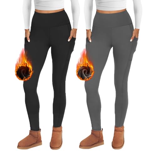 FOTOCITI Thermo Leggings Damen Winter Mit Tasche Thermoleggins Gefütterte Fleece Warme Thermounterwäsche High Waist Lange Sportleggins Yogahose Hose von FOTOCITI