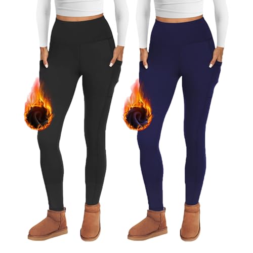 FOTOCITI Thermo Leggings Damen Winter Mit Tasche Thermoleggins Gefütterte Fleece Warme Thermounterwäsche High Waist Lange Sportleggins Yogahose Hose von FOTOCITI