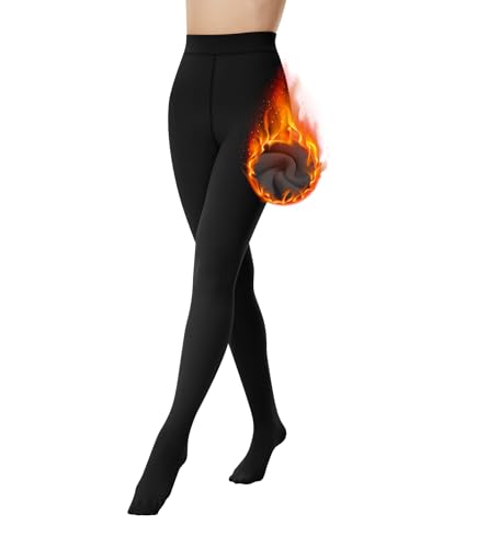 FOTOCITI Thermo Strumpfhose Damen Winter Gefütterte Strumpfhose mit Fleece Bauchweg Warme Gefälschte Durchscheinend Thermostrumpfhosen Dicke Plüsch Pantyhose(Schwarz,M) von FOTOCITI