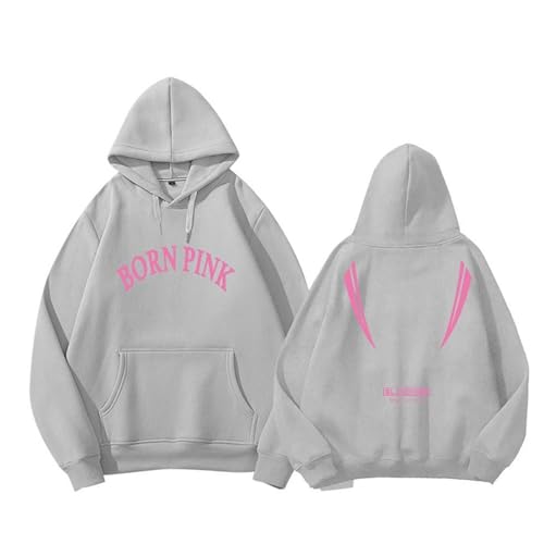BP Born Pink Tour Merch Hoodie Kpop Jisoo Jennie Rosé Lisa gleiche Sweatshirt Männer Fans Grey-XL von FOTS