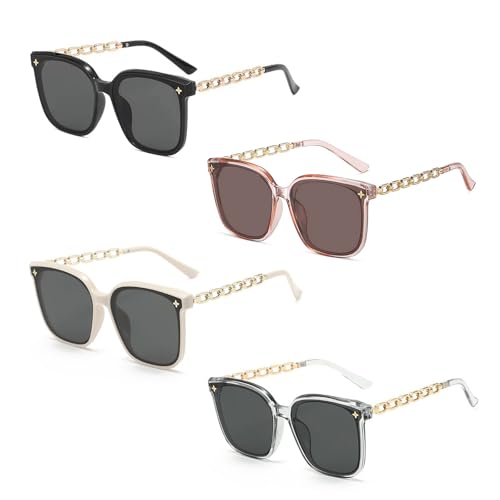 FOUNSHO 4 Paar Sonnenbrille für Damen, Klassisch Vintage Rechteckige Übergröße Sonnenbrille Reisen Party Accessoires, Trendy Groß Frauen Sonnenbrillen UV400 Fahren Brillen (4CPS) von FOUNSHO