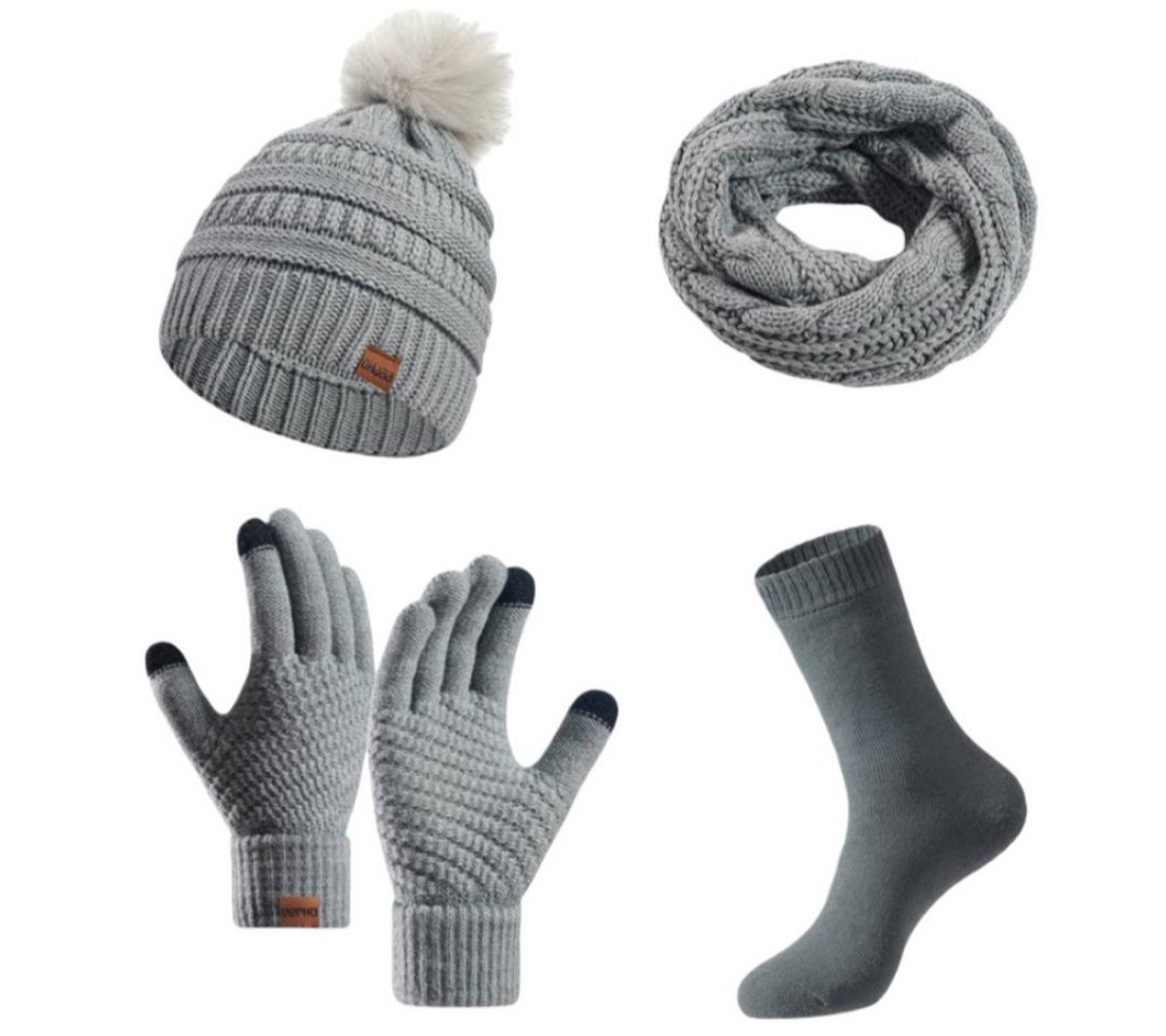 FOUORTUNATE-BEE Beanie Winter Damen Strickset – Mütze, Schal, Handschuhe & Socken 4-teilig (Warm­er Damen Winter-Strickmix mit Mütze, Schal und Handschuhen) von FOUORTUNATE-BEE