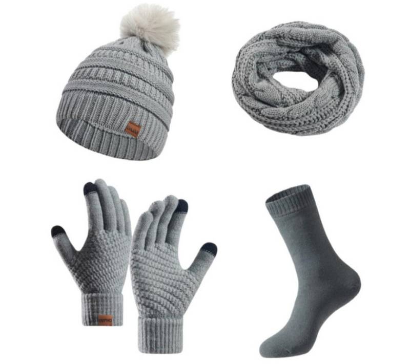 FOUORTUNATE-BEE Beanie Winter Damen Strickset – Mütze, Schal, Handschuhe & Socken 4-teilig (Warm­er Damen Winter-Strickmix mit Mütze, Schal und Handschuhen) von FOUORTUNATE-BEE