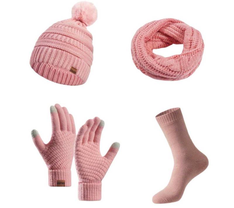 FOUORTUNATE-BEE Beanie Winter Damen Strickset – Mütze, Schal, Handschuhe & Socken 4-teilig (Warm­er Damen Winter-Strickmix mit Mütze, Schal und Handschuhen) von FOUORTUNATE-BEE
