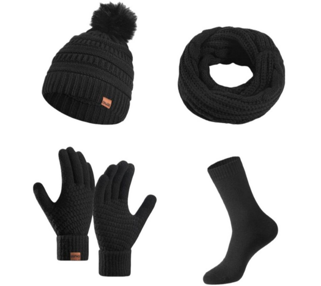 FOUORTUNATE-BEE Beanie Winter Damen Strickset – Mütze, Schal, Handschuhe & Socken 4-teilig (Warm­er Damen Winter-Strickmix mit Mütze, Schal und Handschuhen) von FOUORTUNATE-BEE