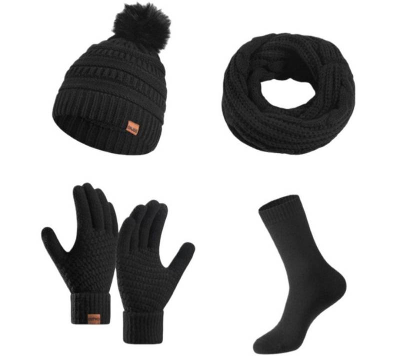 FOUORTUNATE-BEE Beanie Winter Damen Strickset – Mütze, Schal, Handschuhe & Socken 4-teilig (Warm­er Damen Winter-Strickmix mit Mütze, Schal und Handschuhen) von FOUORTUNATE-BEE