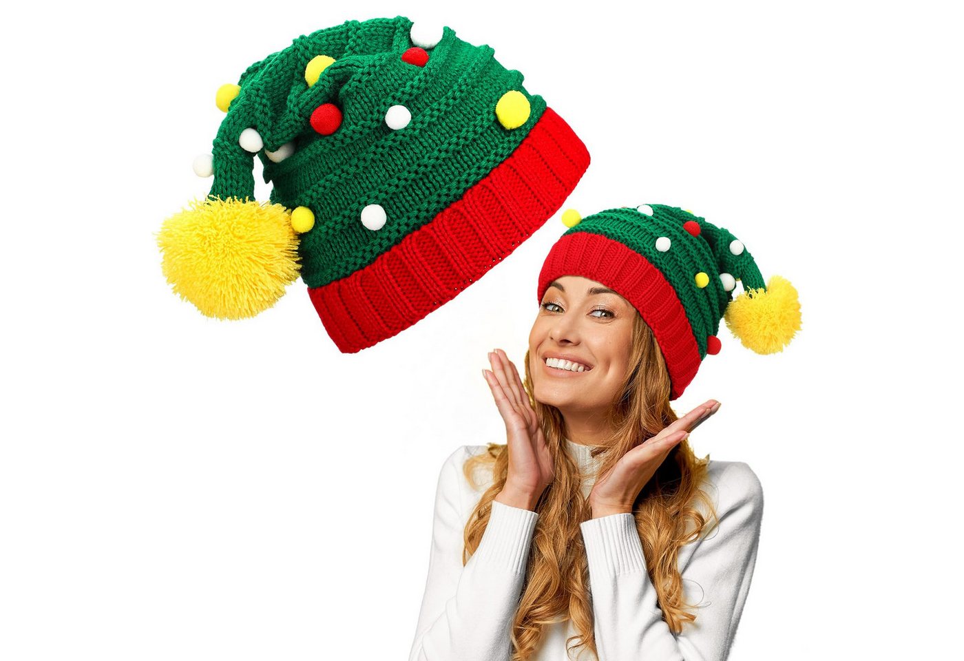 FOUORTUNATE-BEE Bommelmütze Weihnachtsmütze Strick – Warme Wintermütze für Damen und Herren (Kuschelige Weihnachtsmütze – Perfekt für kalte Wintertage und Feste) von FOUORTUNATE-BEE