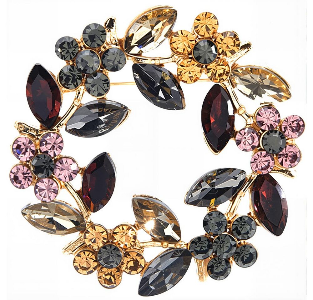 FOUORTUNATE-BEE Brosche Blumenkranz-Brosche mit Strass, eleganter Anstecker für Kleidung, Strass-Blütenbrosche für Mantel, Kleid, Schal & festliche Outfits von FOUORTUNATE-BEE