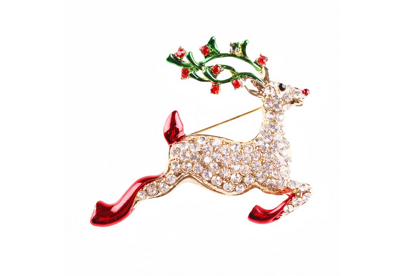 FOUORTUNATE-BEE Brosche Damen-Weihnachtsbrosche Rentier mit funkelnden Kunstkristallen, Elegante Brosche mit Rentiermotiv und glitzernden Kunstkristallen von FOUORTUNATE-BEE