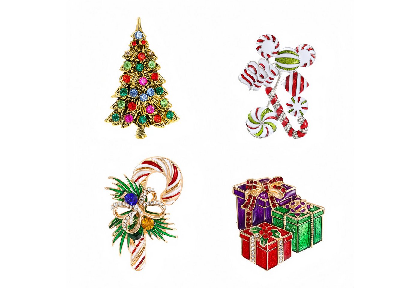FOUORTUNATE-BEE Broschen Set Weihnachtsbaum-Broschen-Set – 4-teiliges festliches Accessoire, Dekorative Weihnachtsbroschen für Jacken, Mäntel und Festtagsoutfits von FOUORTUNATE-BEE