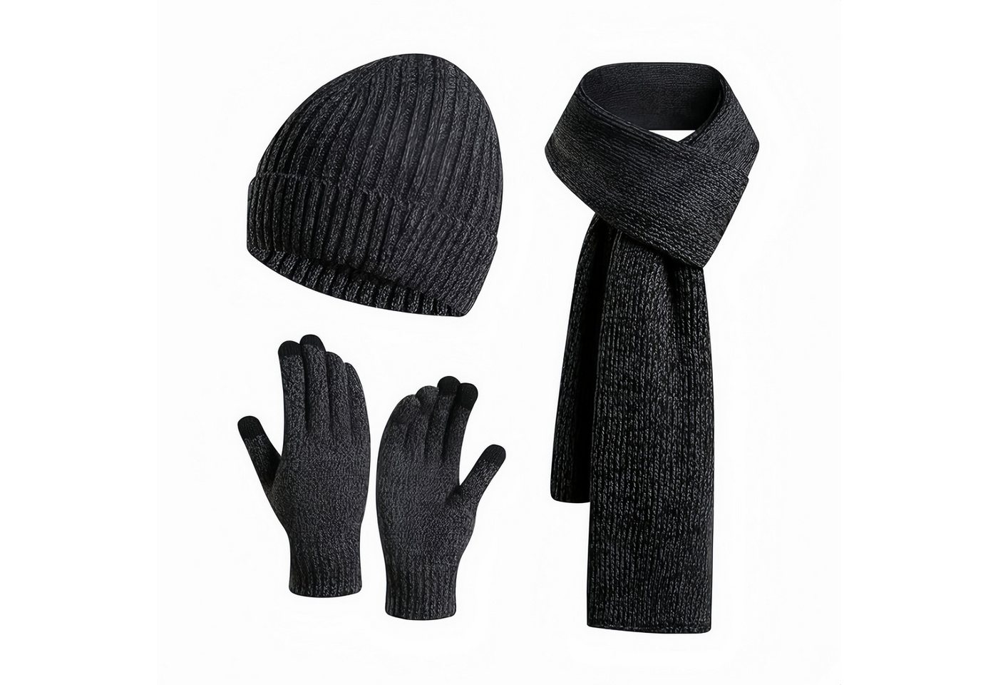 FOUORTUNATE-BEE Fellimitatmützen Dreiteiliges Set: Strickmütze, Schal & Touchscreen-Handschuhe von FOUORTUNATE-BEE