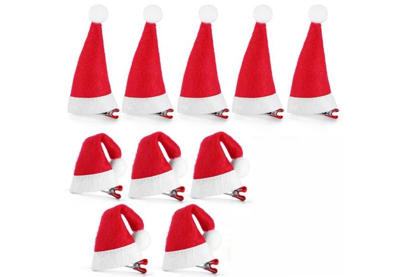 FOUORTUNATE-BEE Haarclip 10 Stück Weihnachten Haarspangen, Mini Weihnachtsmütze Haarklammern, Rot Santa Hut Haarschmuck Weihnachts Haarclips, 10-tlg., für Mädchen Damen von FOUORTUNATE-BEE