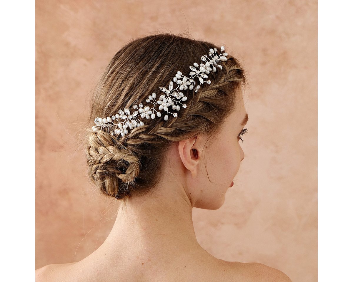 FOUORTUNATE-BEE Haargummi Braut Haarschmuck mit Kunstperlen – Handgefertigter Perlenkamm, Perlen- und Strass-Haarkamm für Hochsteckfrisuren & Hochzeiten von FOUORTUNATE-BEE
