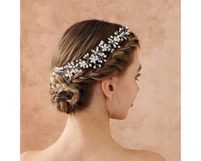 FOUORTUNATE-BEE Haargummi Braut Haarschmuck mit Kunstperlen – Handgefertigter Perlenkamm, Perlen- und Strass-Haarkamm für Hochsteckfrisuren & Hochzeiten von FOUORTUNATE-BEE