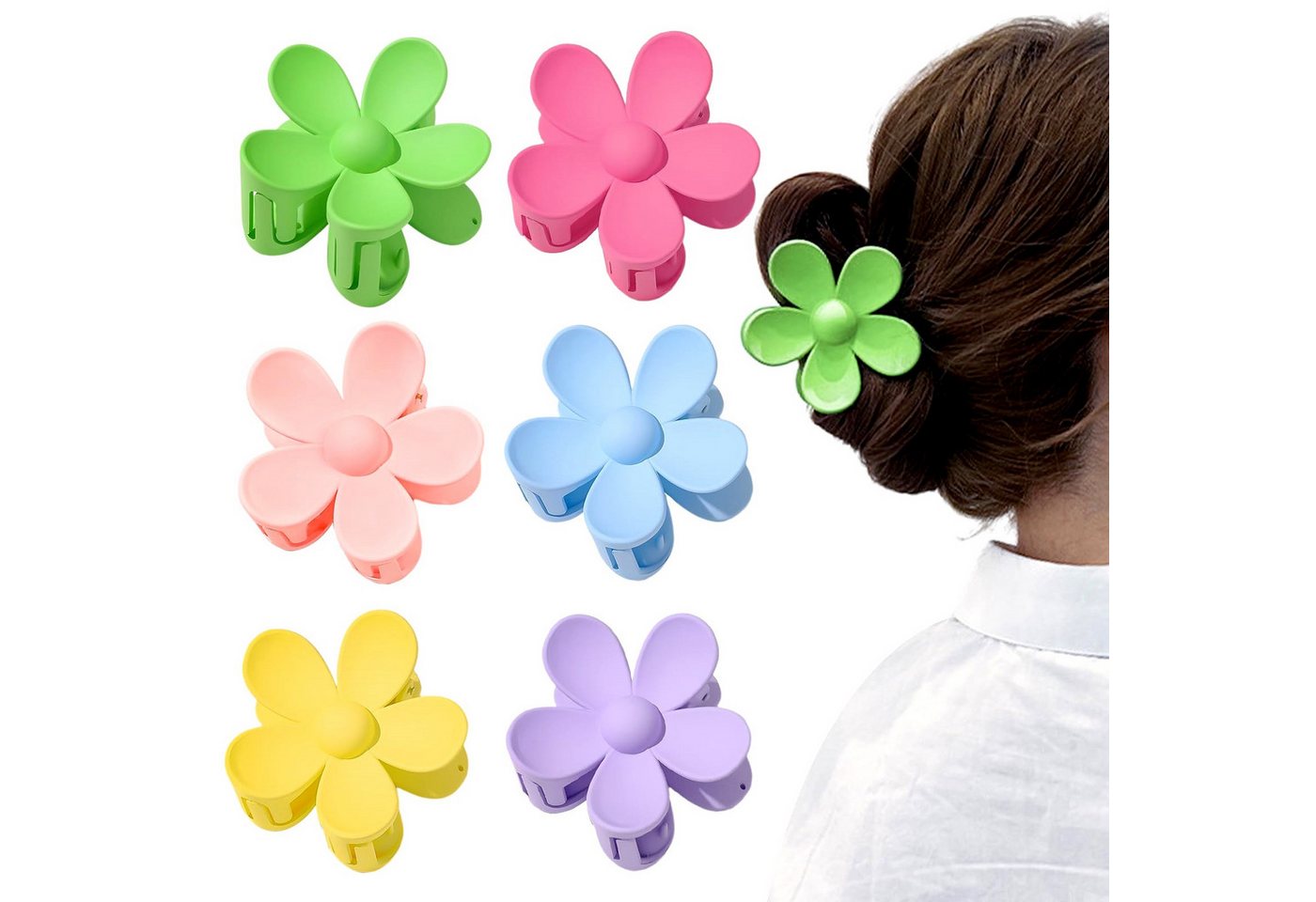 FOUORTUNATE-BEE Haarspange 6-teiliges Blumen-Haarspangen-Set für Damen & Mädchen, Blumen-Krallenclips in verschiedenen Farben für Alltag & Styling von FOUORTUNATE-BEE