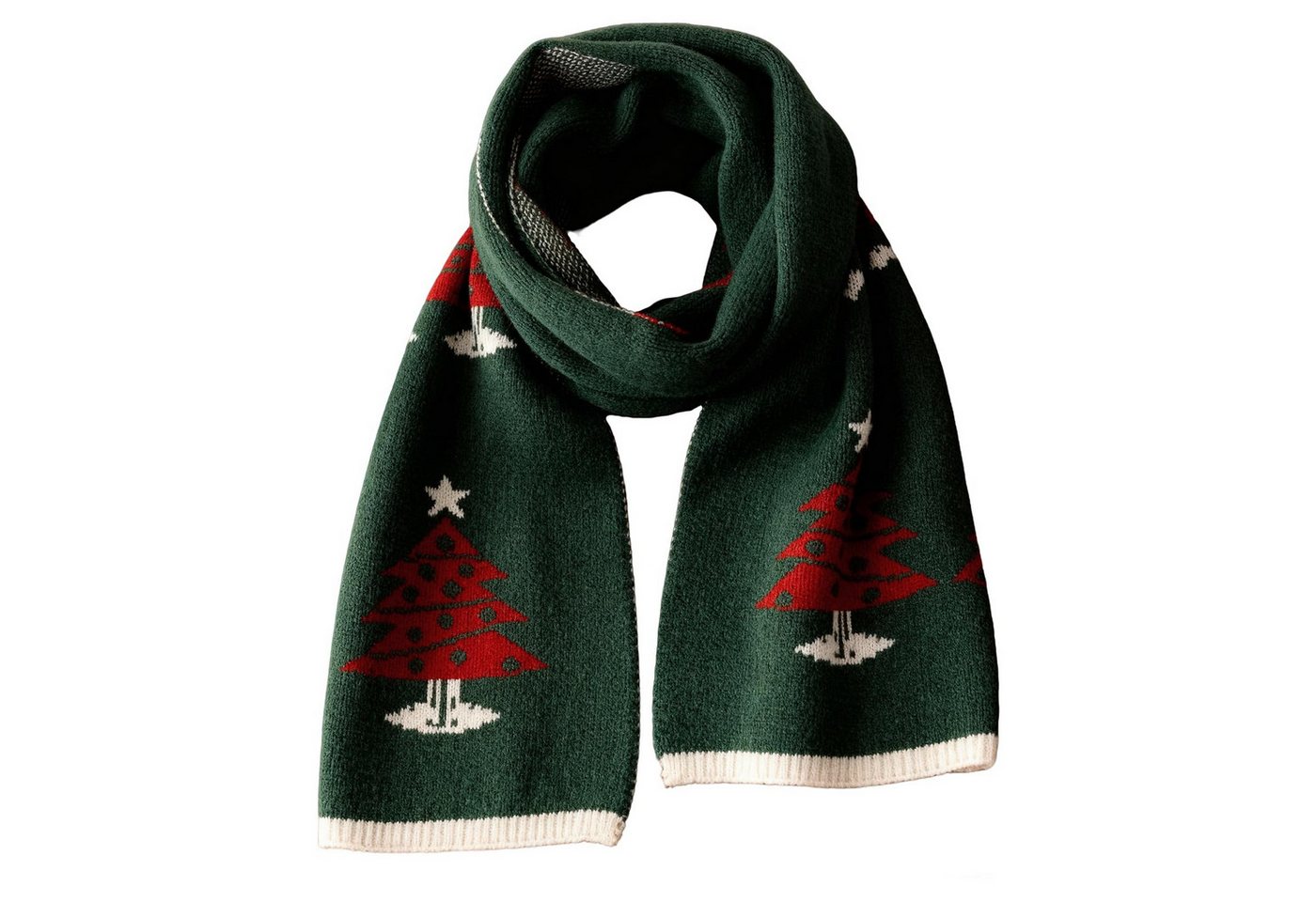 FOUORTUNATE-BEE Halstuch Weihnachts-Strickschal Damen – Warm, weich mit Rentier Tannendesign, Roter & grüner Weihnachts-Schal Gemütlicher Winterschal für Frauen von FOUORTUNATE-BEE