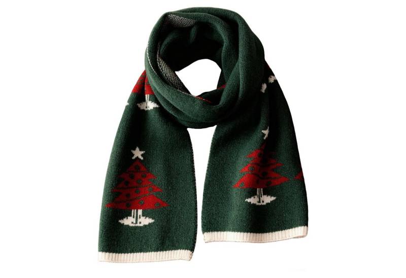 FOUORTUNATE-BEE Halstuch Weihnachts-Strickschal Damen – Warm, weich mit Rentier Tannendesign, Roter & grüner Weihnachts-Schal Gemütlicher Winterschal für Frauen von FOUORTUNATE-BEE